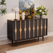 62.9'' Modern Black & Natural Wood Sideboard Cabinet with Decorative Slatted Doors